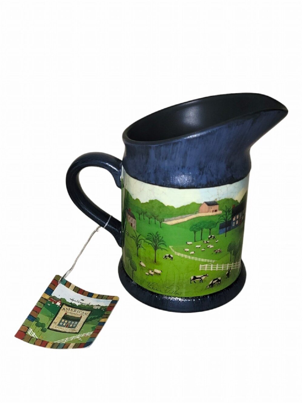 Hallmark Valerie Pillow Americana Folk Art Farm Scene Ceramic Pitcher 28 Oz NEW